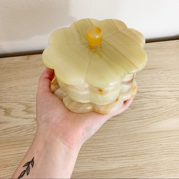 Vintage Other - Onyx Stone Flower Cut Covered Dish